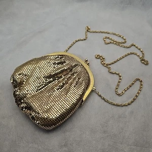 Bolso de noche vintage Fiora dorado cota de malla para damas bolso de mano correa de cadena de metal  - Imagen 1 de 12