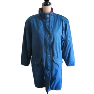 80er/90er Jahre Vintage L.L. Bean Damen Wintermantel blau Gr. M/L Flanell gefüttert Preppy - Bild 1 von 24