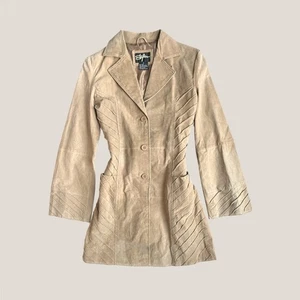 👢🍸 Vintage y2k Deadstock Styles hellbraune Wildleder Trenchjacke Größe Small - Bild 1 von 11