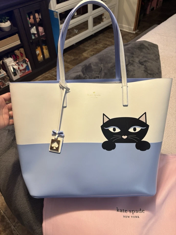 RARO Bolso de Mano Kate Spade Jazz Things Up Little Len Peeking Cat Cuero Foto 1 de 4