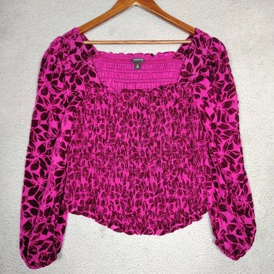 Top Torrid Para Mujer Talla 0 Magenta Calado Hombro Descubierto Terciopelo Floral Manga Larga Foto 1 de 4