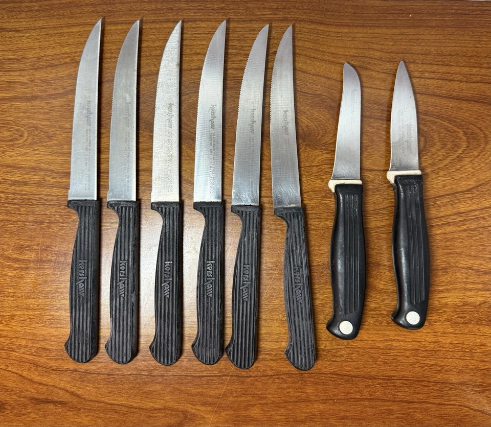Juego de cuchillos para carne de hoja dentada Kershaw Japón mango de goma 8 en total Foto 1 de 4