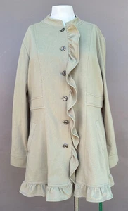 Tweeds Khaki Ruffles Romance Jacket Button Front Pockets Coat Plus Sz 1x NEW - Picture 1 of 12