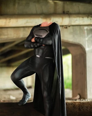 New Superman Costume Black Cosplay Jumpsuit Justice League Halloween Adult/Kids - Image 1 of 3