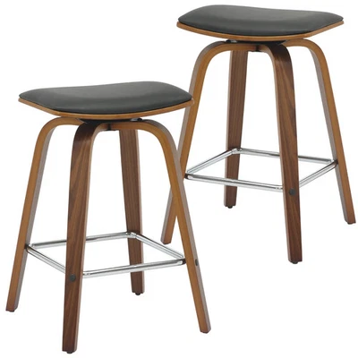 LeisureMod Pelya Modern Leather Swivel Square Counter Stool with Wood Legs and C - Image 1 of 4