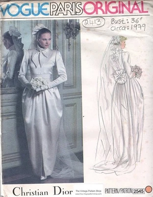 1979 Vintage VOGUE Sewing Pattern B36″ Wedding Dress Tie Cummerbund (2413) DIOR - Image 1 of 4