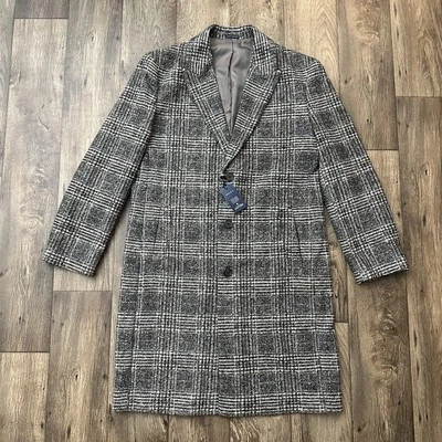 $240 Stafford 11% Wool Blend Regular Fit Coat Men’s Size L Plaid Black Tan - Image 1 of 4