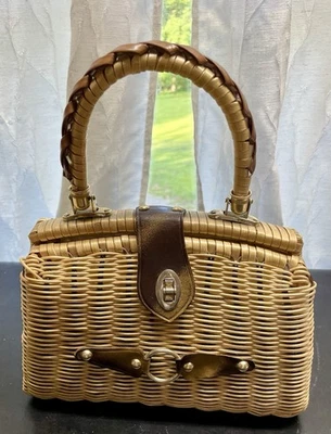 Bolso de mano vintage de mimbre, bohemio, Brechner Bros, Import Corp NYC 10001, 1950 Foto 1 de 4