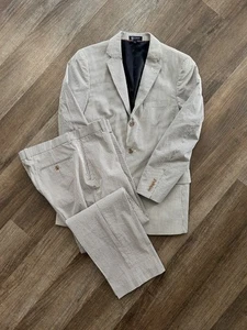 J Crew VG blue stripe seersucker slim 3 button two piece summer wedding suit 40R - Picture 1 of 15