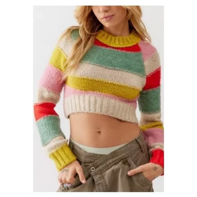 NWT Urban Outfitters Women's Avery Striped Cropped Sweater M - Image 1 of 4