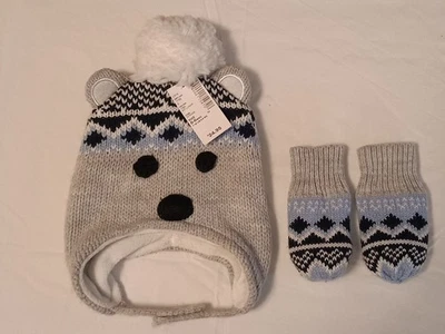 Sombrero y guantes de invierno para oso de peluche para niños talla de 0 a 6 meses mitones Foto 1 de 4