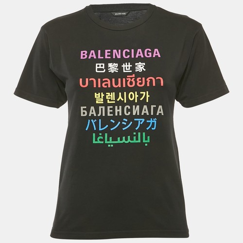 T shirt girocollo Balenciaga bambino nera stampa logo cotone 10 anni