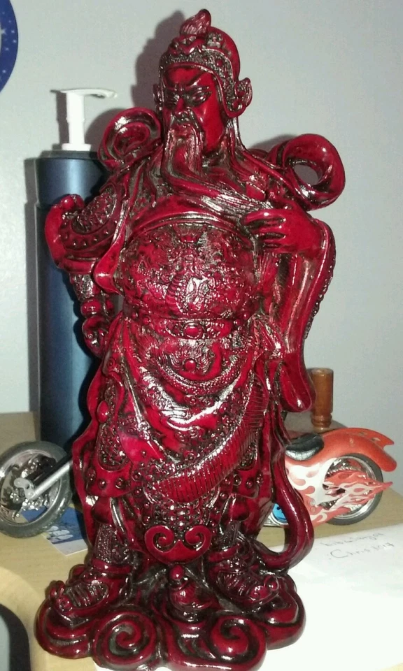 10 em Guan Gong Yu Guerreiro Deus Dragão Guangong Estátua de madeira - Imagem 1 de 1