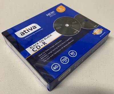 Ativa Black on Black Front & Back CD-R 40x 700mb 80min 5-Pack Sealed New - Image 1 of 2