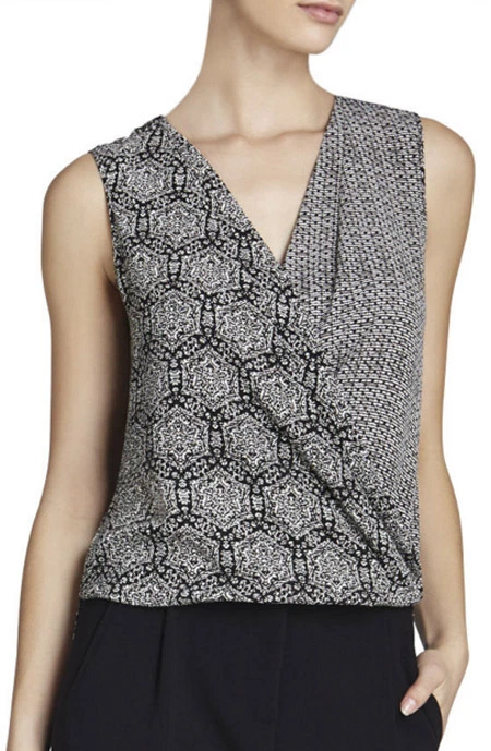 BCBGMAXAZRIA Meaghan Printed Wrap Top (Black Combo) Women's Blouse