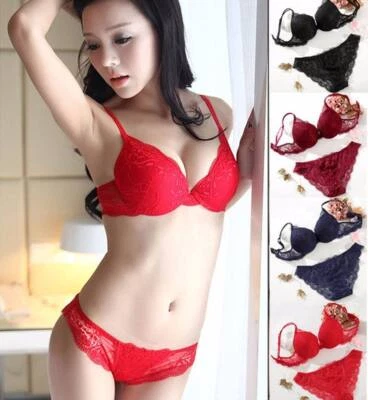 Spitze Extrem Gepolsterte Push-Up-Unterwäsche Plunge-BH-Set 70 75 80 85 A B C - Bild 1 von 4