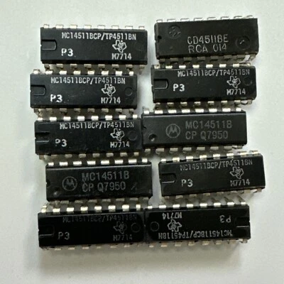 10 x MC14511BCP TI BCD-To-Seven Segment Latch Decoder Driver 4511 IC Foto 1 de 3