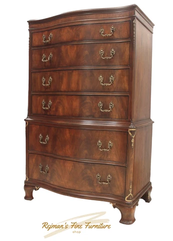 John Widdicomb Flame Mahogany Serpentine Chest on Chest Cover
