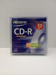 Memorex CD-R, 52x, 700MB, 80 Min, 10 Pack Recordable CD ROM, New Sealed - Picture 1 of 4