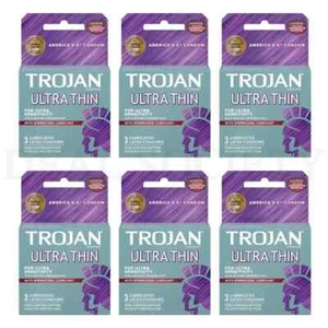 Trojan Condom Sensitivity Ultra Thin Spermicidal 3 Count Each - Lot of 6 - Picture 1 of 3