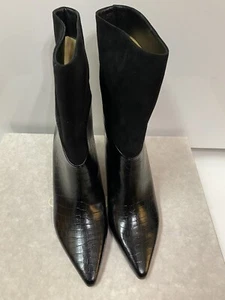 Jimmy Choo Bear 65 schwarze Stiefel aus Leder und Wildleder mit Krokoprägung Größe 39 950 $ - Bild 1 von 8