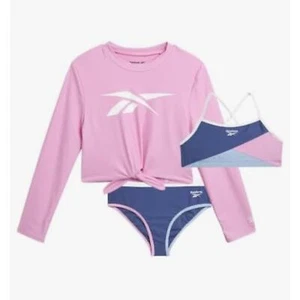 Reebok Girls' Rash Guard Set - 3 Piece UPF 50+ Long Sleeve Swim XL size 12 (New) - Picture 1 of 6