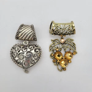 Scarf Pendants - Decorative Heart - Slide Charm Accessories  Set of 2 - Picture 1 of 2