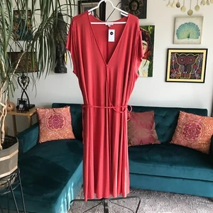 FERNE BOUTIQUE sz 3X Annecy Jersey Stretch Brick Red Midi Wrap Dress NWT $72 - Picture 1 of 5