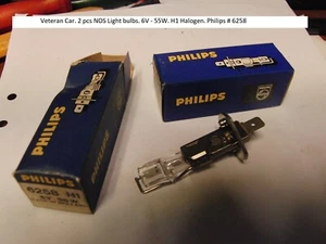 Veteran Car. 2 pcs NOS Light bulbs. 6V - 55W. H1 Halogen. Philips # 6258 - Picture 1 of 1