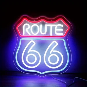 Route 66 Neon Sign Historic US High Way,Led Sign for Bedroom Wall Decor Blue Neo - Picture 1 of 12