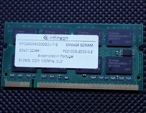 Infineon 512MB DDR, 133, CL2 Memory SDRAM PC2100S-2033-0-Z (HYS64D64020GDL-7-B) - Zdjęcie 1 z 2