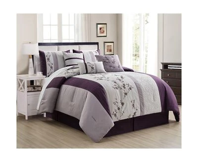 Chezmoi Collection Linnea 7-Piece Luxury Purple Lavender Gray Cherry Blossom ... - Image 1 of 4