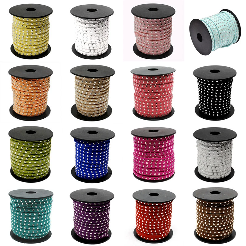 20 yardas/rollo plata aluminio tachonado coreano imitación gamuza cuerdas hilos artesanales 4,5x2 mm Foto 1 de 1