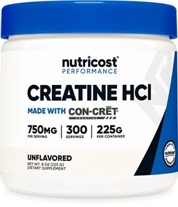 Nutricost Creatine HCl Powder (8 OZ) - Made With CON-CRET Creatine, 300 Servings - Picture 1 of 5