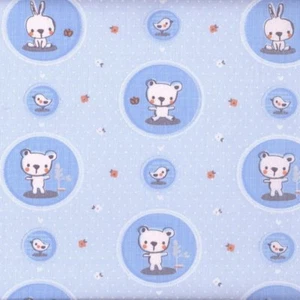 Textiles français Teddy & Rabbit Blue Children's fabric 100% Cotton 160 cm wide - Picture 1 of 1