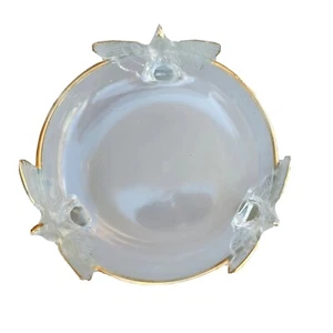 VTG 40s Jeanette Clear Glass Patriotic Tri-Eagle Bird Footed Dish W/Gold Trim 7" - Picture 1 of 11