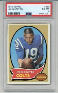 1970 TOPPS #180 JOHNNY UNITAS FOOTBALL CARD BALTIMORE COLTS PSA 6 EXCELLENT MINT - Picture 1 of 2