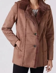 Helena Vera Jacke Kunstleder Velour Kunstpelz fake fur Webpelz mokka Gr 48 NEU - Bild 1 von 2