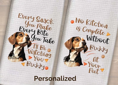 Beagle Juego Personalizado de Dos Toallas de Plato Hecho a Mano Perro Té Toalla de Cocina Regalo Foto 1 de 4
