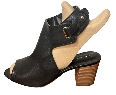 Sandalias STEVE MADDEN Cuero Negro VENUZ Peeptoe Zapato Tacón Bloque 3" Talla 8.5 Foto 1 de 4