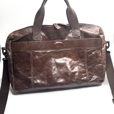 Authentic FOSSIL Leather Estate Brown Unisex Bag Messenger Laptop Crossbody - Image 1 of 4