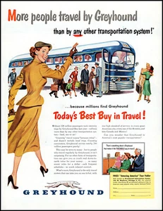 Greyhound Bus Line Amazing America 1952 tour viajeros arte retro impresión anuncio L10 - Imagen 1 de 1