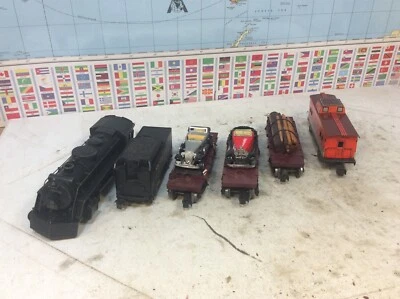 Motor a vapor MARX 666 e conjunto de 4 vagões de carga escala 0 - Imagem 1 de 4