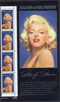 Scott #2967 Marilyn Monroe Souvenir Page and Plate Block of 4 Stamps - MNH Right - Image 1 of 2