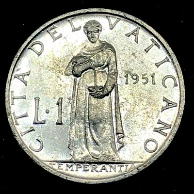 1951 VATICAN CITY 1 LIRE - BU- UNCIRCULATED ALUM. COIN. KM#49.1 - Image 1 of 4