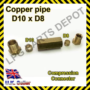 10mmx8mm Straight Compression Connector copper pipe Joint Coupling Gas Water Lpg - Foto 1 di 1
