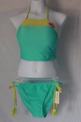 NOVO Conjunto de Maiô Feminino 2 Peças Tamanho XL Verde Gola Alta Halter Top String Biquíni - Imagem 1 de 2