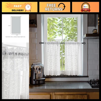 Chic cortinas de café de encaje floral de 24" de largo - Juego de 2 paneles de ventana pequeños para casas rodantes Foto 1 de 4