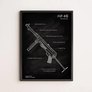 MP 40 Maschinenpistole Bauplan Poster - Vintage Schusswaffenschema - Bild 1 von 3