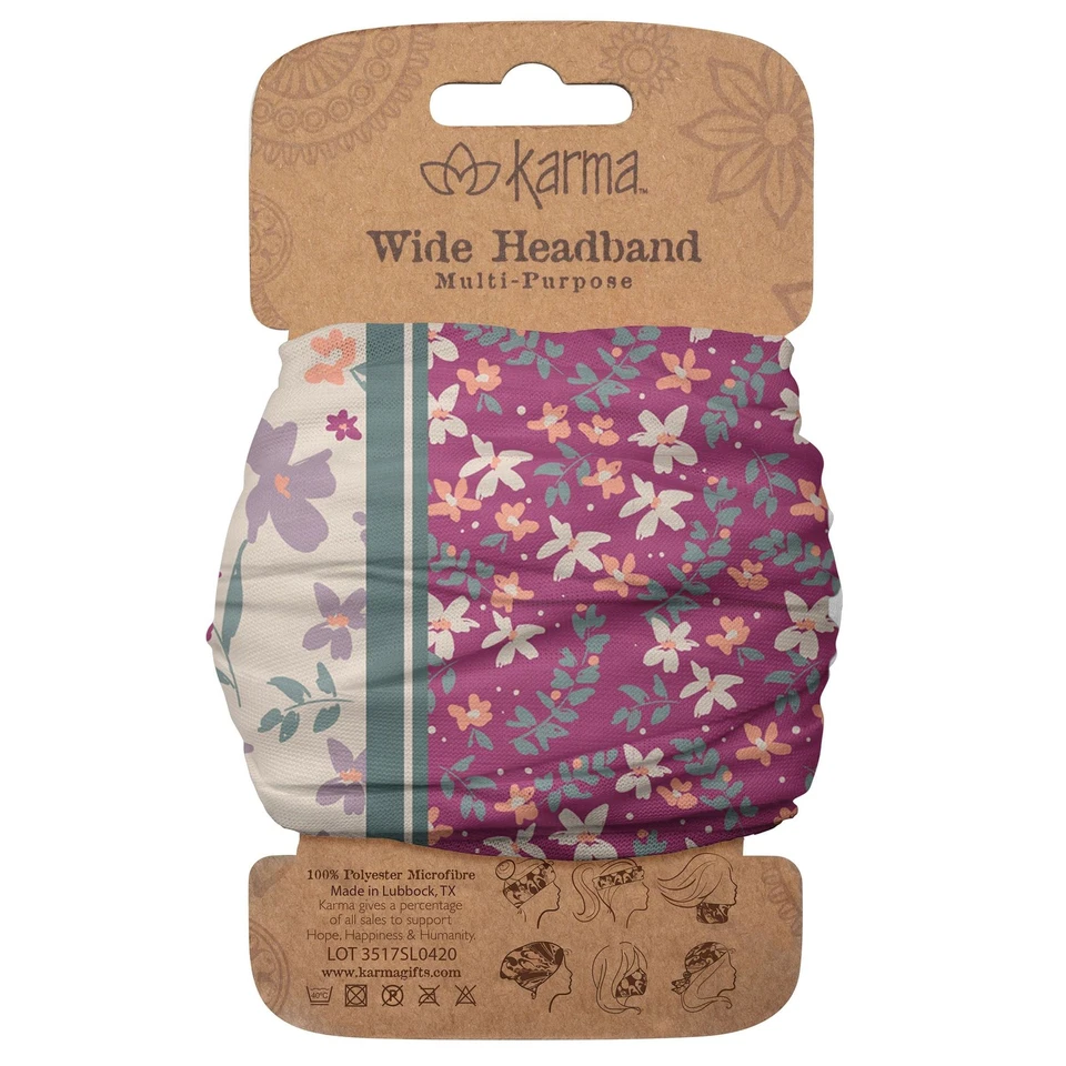 Шарф из ткани и эластичных волос для женщин Karma пурпурный с цветочным рисунком широкая повязка на голову 1 карат - Изображение 1 из 1